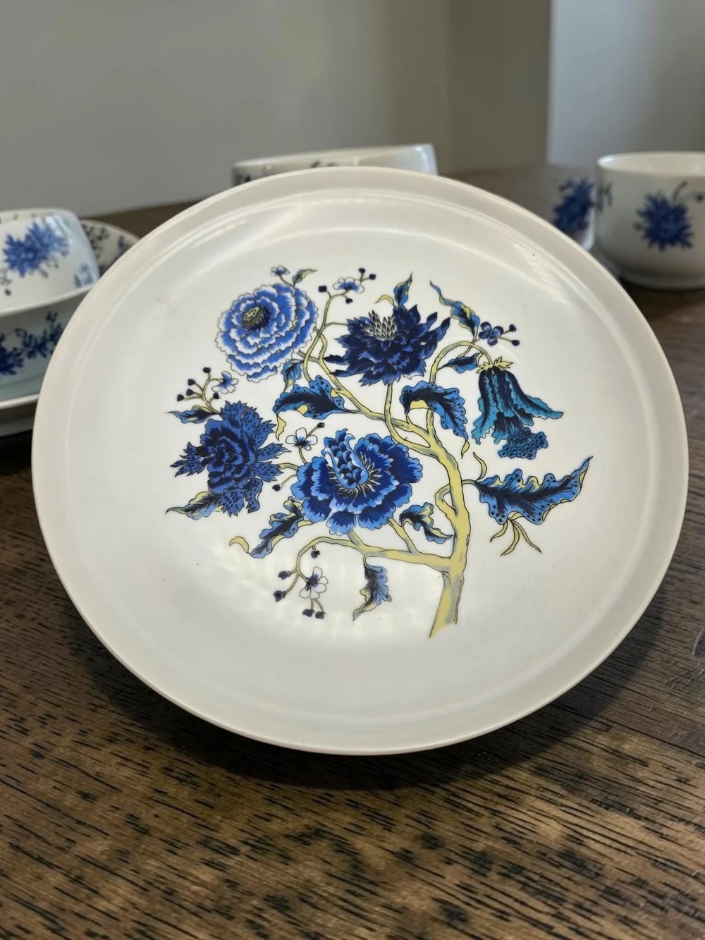 Vintage Shafford Blue Peony Snack Set for 4 Japanese Dessert Plates & Cups MCM